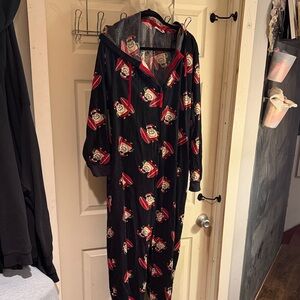 Black Hooded Onesie with Red and White Pattern